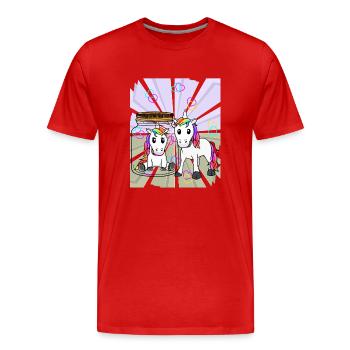 Einhörner Einhorn Fabeltier Liebe Herz Valentin - Männer Premium Bio T-Shirt - Rot - Vorne - Damien (186cm)