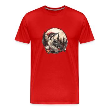 Schluckspecht - Specht im Wald trinkt Bier - Männer Premium Bio T-Shirt - Rot - Vorne - Damien (186cm)