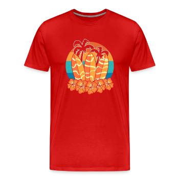 Surfbrett mit Palmen Wassersportliebhaber - Männer Premium Bio T-Shirt - Rot - Vorne - Damien (186cm)