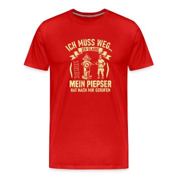 I have to go I THINK MY BEEPER HAS - Men's Premium Organic T-Shirt - red - Front - Damien (186cm)