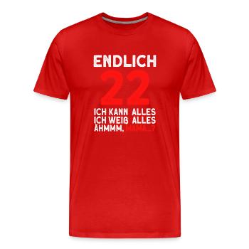 Enfin 22 je peux tout faire, je sais tout - T-shirt bio Premium Homme - rouge - Devant - Damien (186cm)