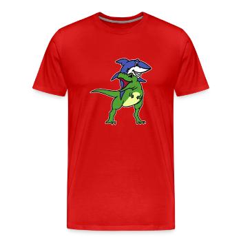 Lustige Hai Reiten T-Rex Dinosaurier Grafik Neuheit - Männer Premium Bio T-Shirt - Rot - Vorne - Damien (186cm)