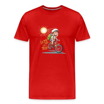 LASS UNS AUF EINE REISE GEHEN - Männer Premium Bio T-Shirt - Rot - Vorne - Damien (186cm)
