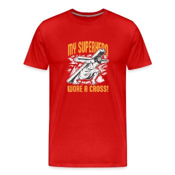 Mein Superheld trug ein Kreuz Inspirierender Christ - Männer Premium Bio T-Shirt - Rot - Vorne - Damien (186cm)