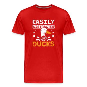 Canard pékin de compagnie facilement distrait par les canards - T-shirt bio Premium Homme - rouge - Devant - Damien (186cm)
