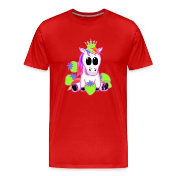 Licorne Licornes Fraise Princesse Animal Mythique - T-shirt bio Premium Homme - rouge - Devant - Damien (186cm)