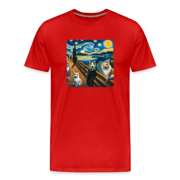 Katze Gemälde Kunst, Katzenbesitzer - Männer Premium Bio T-Shirt - Rot - Vorne - Damien (186cm)