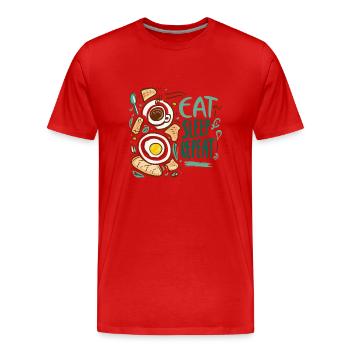 ESSEN SCHLAFEN WIEDERHOLEN - Männer Premium Bio T-Shirt - Rot - Vorne - Damien (186cm)