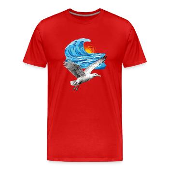 Oiseaux de mer Mouettes Mouette Vague Lac Mer du Nord Mer Baltique - T-shirt bio Premium Homme - rouge - Devant - Damien (186cm)