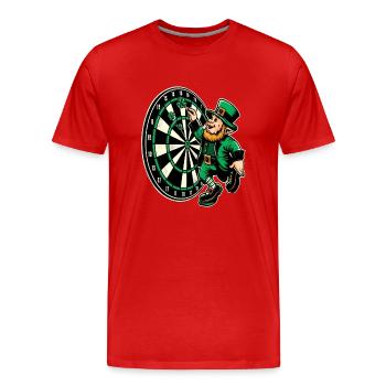 Fléchettes jouant du lutin (lutin irlandais) - T-shirt bio Premium Homme - rouge - Devant - Damien (186cm)