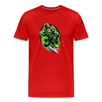 Fliegender Leprechaun (Irischer Kobold) - Männer Premium Bio T-Shirt - Rot - Vorne - Damien (186cm)