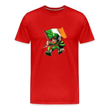 Leprechaun (Irish leprechaun) with flag - Men's Premium Organic T-Shirt - red - Front - Damien (186cm)