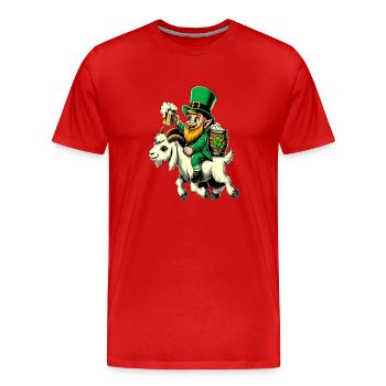 Lutin chevauchant une chèvre (lutin irlandais) - T-shirt bio Premium Homme - rouge - Devant - Damien (186cm)