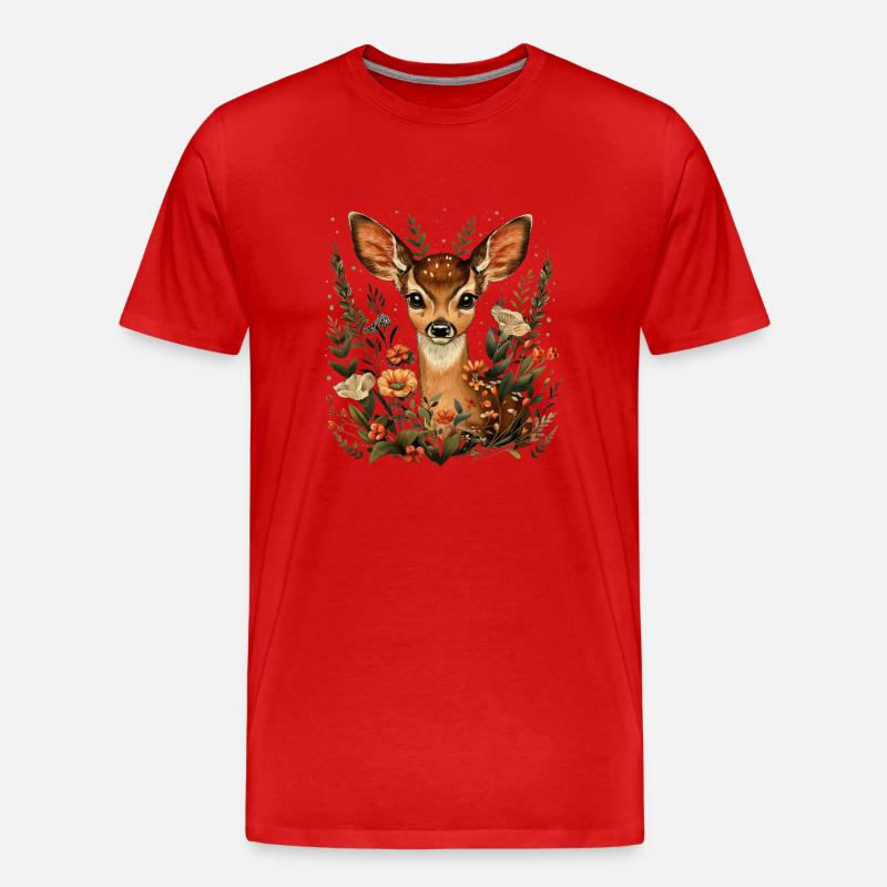 Blumen Hirsch - Männer Premium Bio T-Shirt - Rot