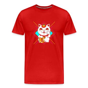 Porte-bonheur Maneki Neko Japon - T-shirt bio Premium Homme - rouge - Devant - Damien (186cm)