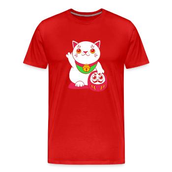 Porte-bonheur Maneki Neko Japon - T-shirt bio Premium Homme - rouge - Devant - Damien (186cm)