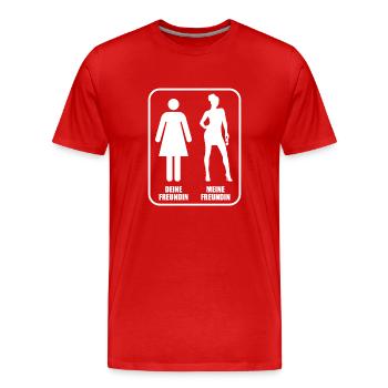 Deine Freundin - meine Freundin, Vergleich - Männer Premium Bio T-Shirt - Rot - Vorne - Damien (186cm)