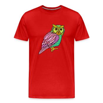 Colorful Owl Painted Art Nocturnal Bird Lover Cool - Men's Premium Organic T-Shirt - red - Front - Damien (186cm)