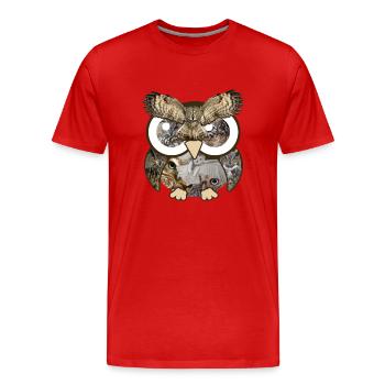 Owls Photos Collage Big Eyes Cute Nocturnal Bird - Men's Premium Organic T-Shirt - red - Front - Damien (186cm)