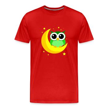 Hibou vert sur la lune dessin animé prédateur oiseau nocturne - T-shirt bio Premium Homme - rouge - Devant - Damien (186cm)