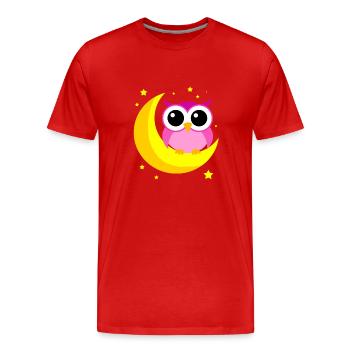 Pink Owl On Moon Cartoon Nocturnal Bird Lover Cool - Men's Premium Organic T-Shirt - red - Front - Damien (186cm)