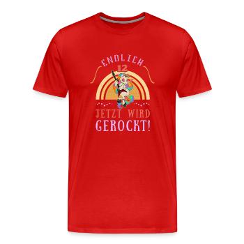 Rock Musik Regenbogen Einhorn Rock Metall - Männer Premium Bio T-Shirt - Rot - Vorne - Damien (186cm)
