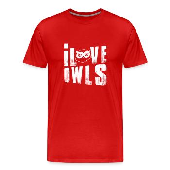 I Love Owls Nocturnal Birds Of Prey Sayings Lover - Men's Premium Organic T-Shirt - red - Front - Damien (186cm)