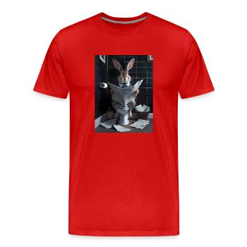 Kaninchen Toilette Zeitung lesen Geschenk - Männer Premium Bio T-Shirt - Rot - Vorne - Damien (186cm)