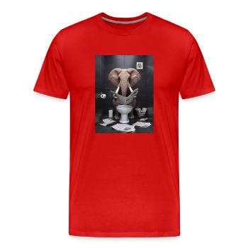 Elefant Toilette Zeitung lesen Geschenk - Männer Premium Bio T-Shirt - Rot - Vorne - Damien (186cm)