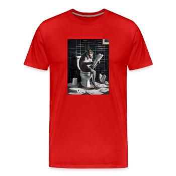 Affe Toilette lesen Zeitung Geschenk - Männer Premium Bio T-Shirt - Rot - Vorne - Damien (186cm)