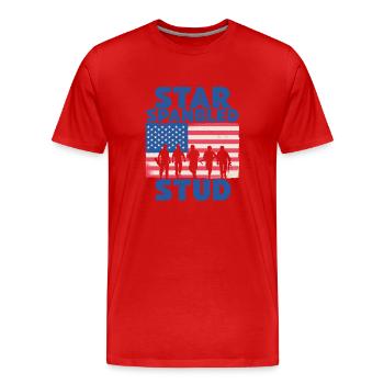 Star Spangled Stud Signe de paix Drapeau des États-Unis - T-shirt bio Premium Homme - rouge - Devant - Damien (186cm)