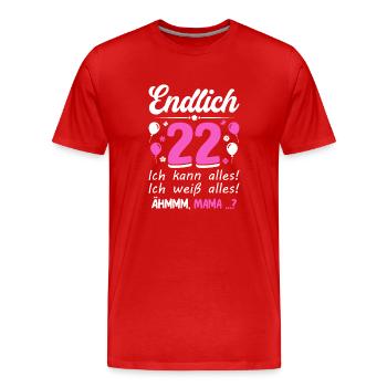 Enfin 22 je peux tout faire, je sais tout - T-shirt bio Premium Homme - rouge - Devant - Damien (186cm)