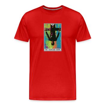 Carte de tarot Carte de tarot Le pendu - T-shirt bio Premium Homme - rouge - Devant - Damien (186cm)