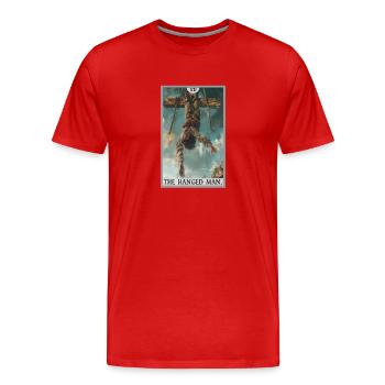 Carte de tarot Carte de tarot Le pendu - T-shirt bio Premium Homme - rouge - Devant - Damien (186cm)