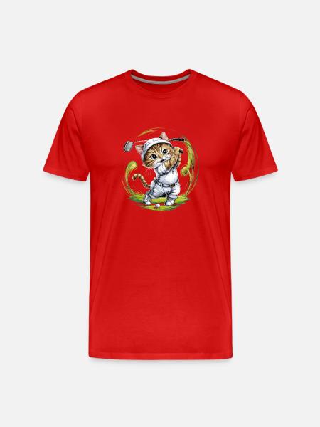 Niedliche Katze spielt Golf - Männer Premium Bio T-Shirt - Rot