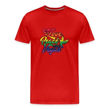 Love Peace Arc-en-ciel végétalien - T-shirt bio Premium Homme - rouge - Devant - Damien (186cm)