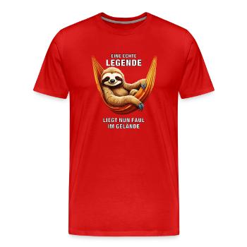 REAL LEGEND NOW LIES LAZY IN THE TERRAIN - Men's Premium Organic T-Shirt - red - Front - Damien (186cm)