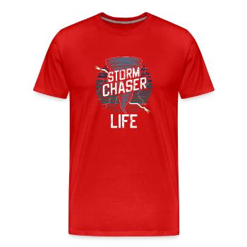 Erlebe Die Faszinierende Welt Des Tornadojagens - Männer Premium Bio T-Shirt - Rot - Vorne - Damien (186cm)