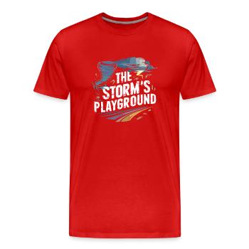 Erlebe Die Faszinierende Welt Des Tornadojagens - Männer Premium Bio T-Shirt - Rot - Vorne - Damien (186cm)