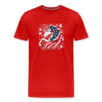 Magischer Patriotismus Amerikanischer Einhorn USA - Männer Premium Bio T-Shirt - Rot - Vorne - Damien (186cm)