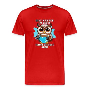 LE CAFÉ DANS L’ESTOMAC FAIT VOLER LE HIBOU - T-shirt bio Premium Homme - rouge - Devant - Damien (186cm)