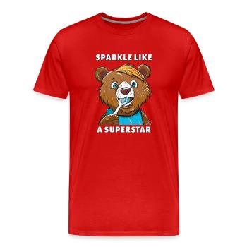 L’OURS BRILLE COMME UNE SUPERSTAR - T-shirt bio Premium Homme - rouge - Devant - Damien (186cm)