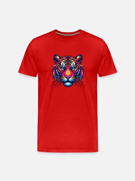 Tiger Gesicht, Bunte Tierkunst, Tiger - Männer Premium Bio T-Shirt - Rot
