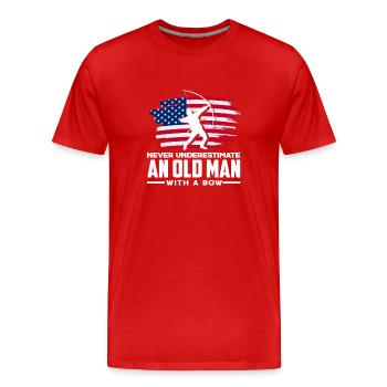Old man with a bow archery - Men's Premium Organic T-Shirt - red - Front - Damien (186cm)