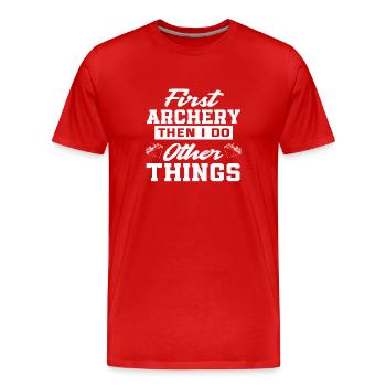 Bow number 1: Archery - Men's Premium Organic T-Shirt - red - Front - Damien (186cm)