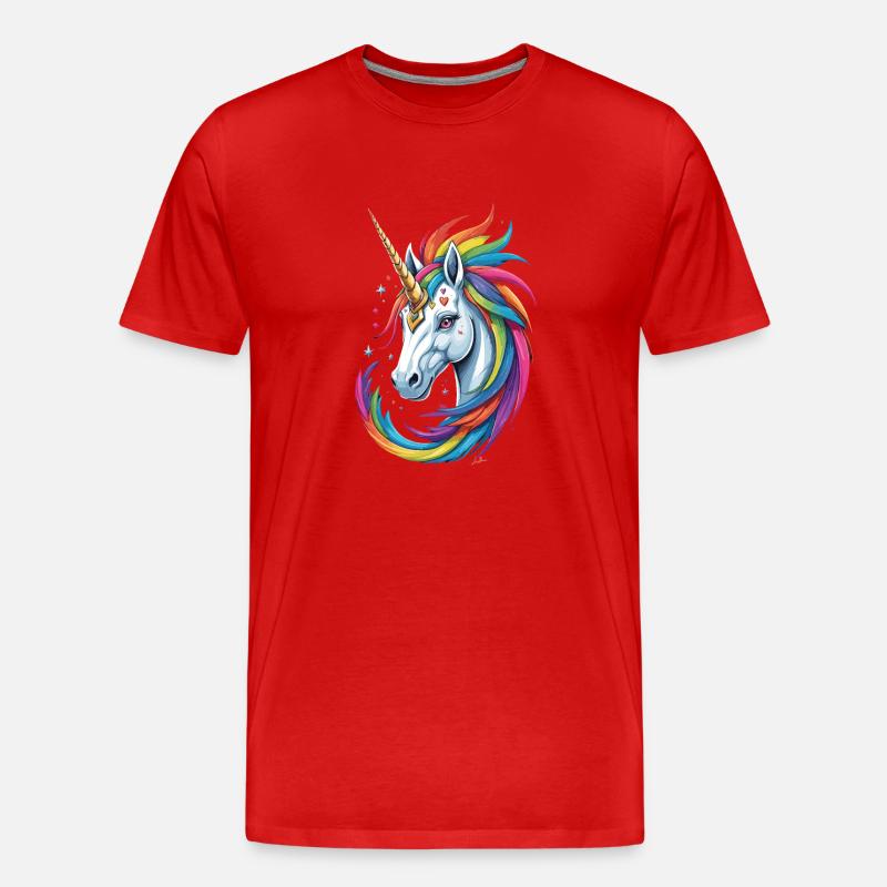 Buntes Einhorn - Männer Premium Bio T-Shirt - Rot