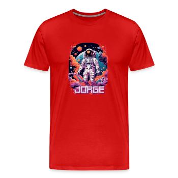JORGE - Beau prénom de garçon avec astronaute cool - T-shirt bio Premium Homme - rouge - Devant - Damien (186cm)