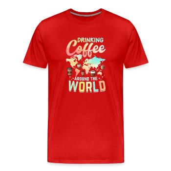 Drinking Coffee Around The World - Men's Premium Organic T-Shirt - red - Front - Damien (186cm)