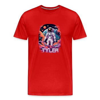 TYLER - Beautiful boy name with cool astronaut - Men's Premium Organic T-Shirt - red - Front - Damien (186cm)