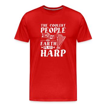 The coolest people on earth play harp - Men's Premium Organic T-Shirt - red - Front - Damien (186cm)